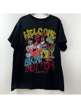 SpongeBob SquarePants Welcome To Bikini Bottom Graphic T-Shirt Black Large 2021
